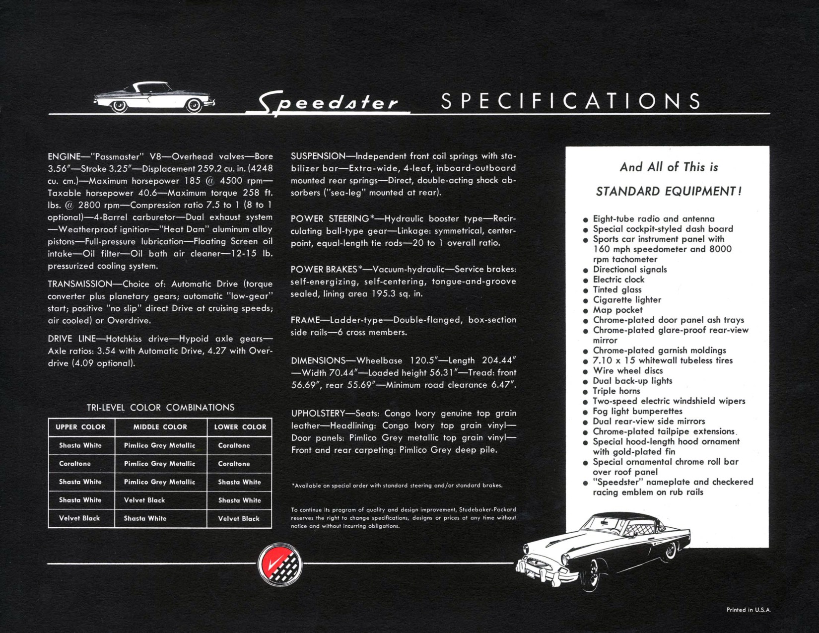1955 Studebaker President Speedster Brochure Page 3
